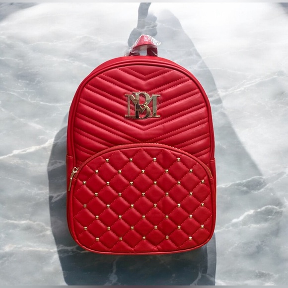 Red Badgley Mischka Studded Pocket Backpack - Picture 1 of 5
